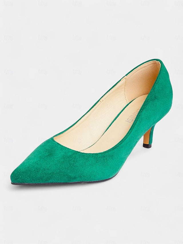 Women's Kitten with Emerald Pumps Suede Green Pointed-Toe