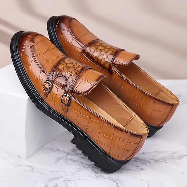 Pattern – Faux Crocodile Leather with Brown Men's Loafers
