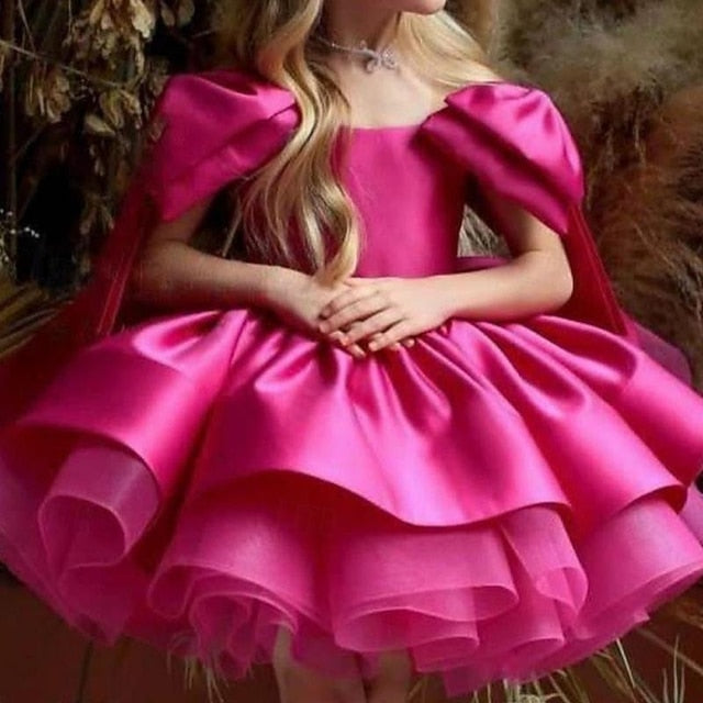 Girl Girls' Party Solid Dress Color Flower Kids