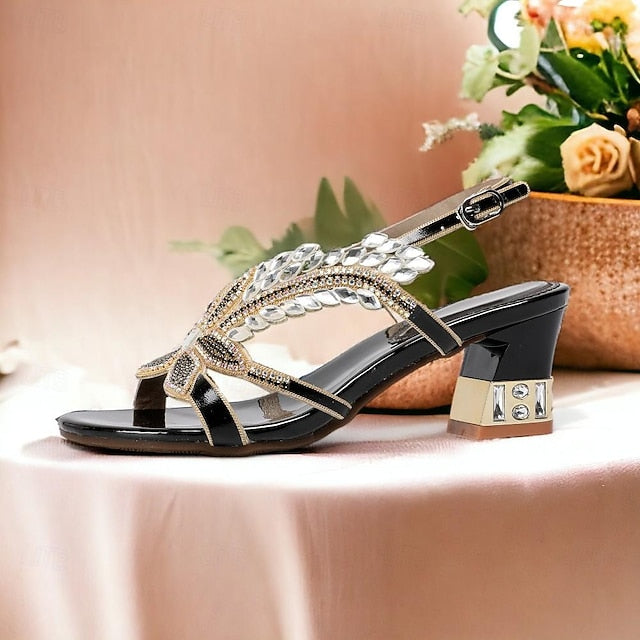Women's Rhinestone Round Wedding Sandals Party Toe Shoes