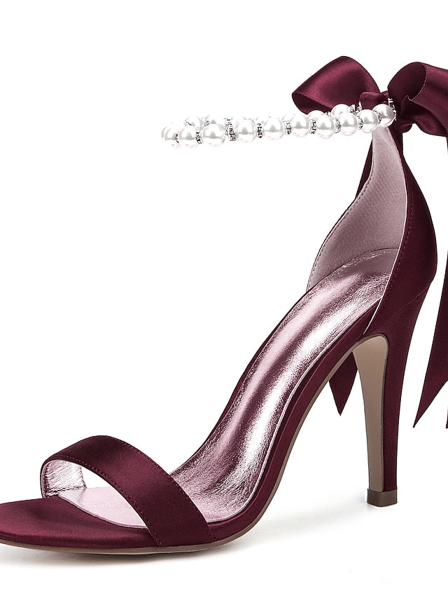 Satin Ankle Strap – Heel Navy Sandals Pearl High Women's