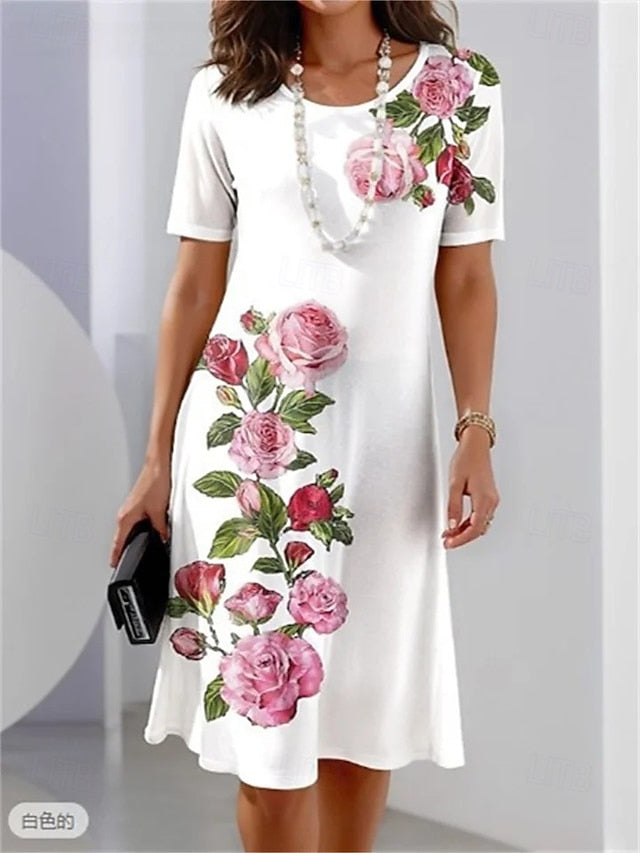 Women's Elegant Midi Dress T Shirt Dress Tee Dress Shift