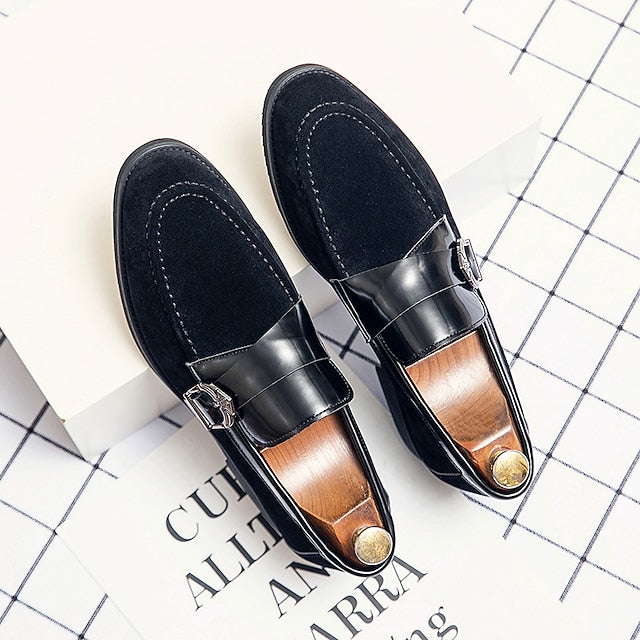 with Leather and Strap Metal Men's Loafers Suede Patent