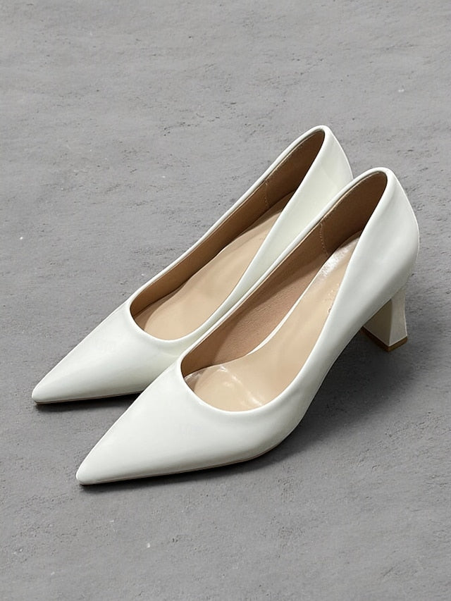 Pumps Patent Faux Pointed-Toe Heel Glossy Leather Green Block