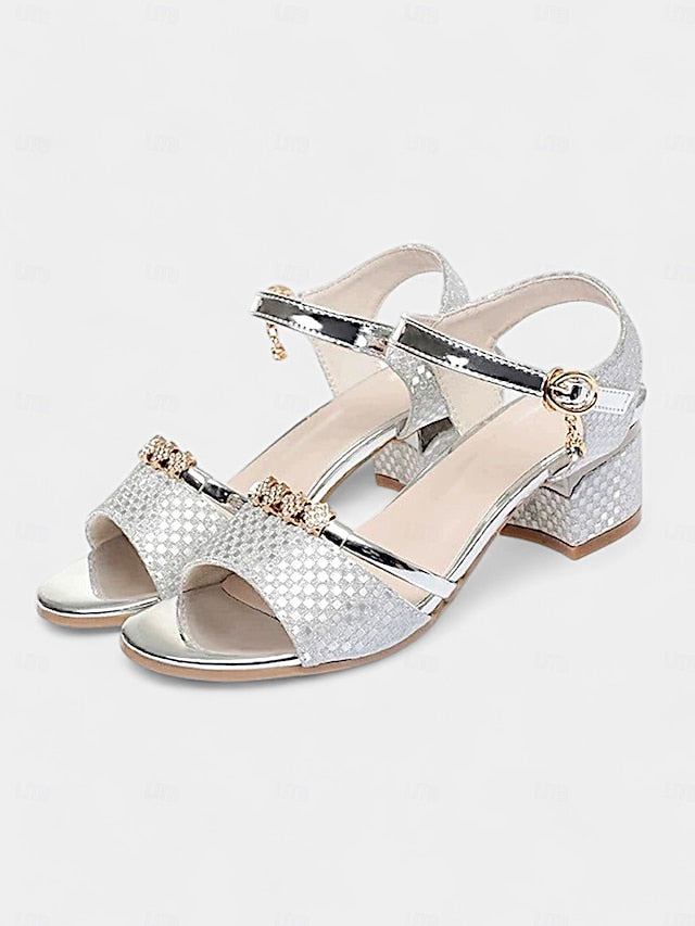 Gold Block Sandals for Rhinestone-Embellished – Heel Women