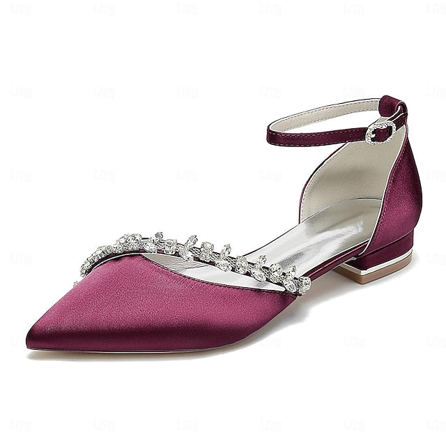 Women's Wedding Satin Elegant Flats Toe Pointed – White