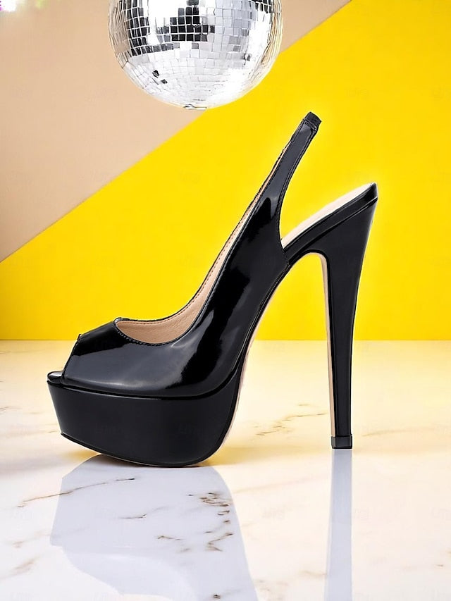 Orange Patent Women's PU Platform Leather Stiletto Heels