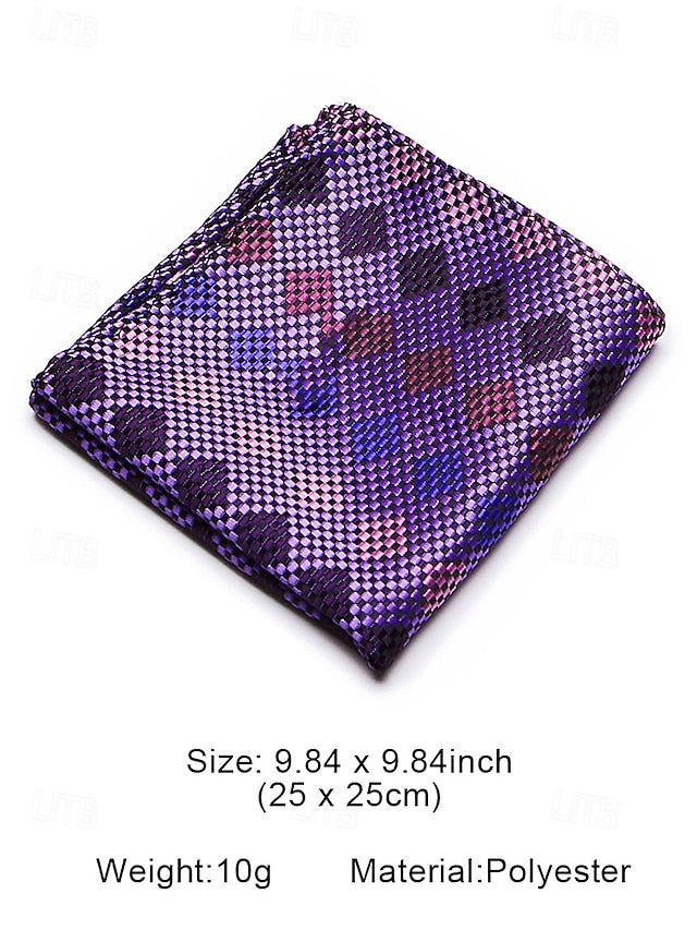 Pocket Purple Tie Men's – Square and Checkered Set Silk