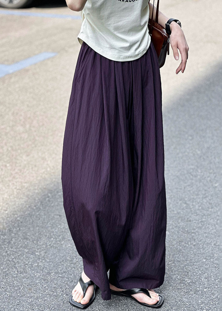 Pantalon en coton à taille élastique avec poches violettes pour femmes, été AF1074