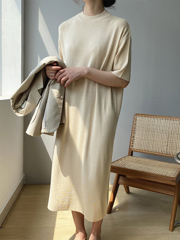 Robe pull à manches courtes fendue à col rond mauve Temperament AN1057