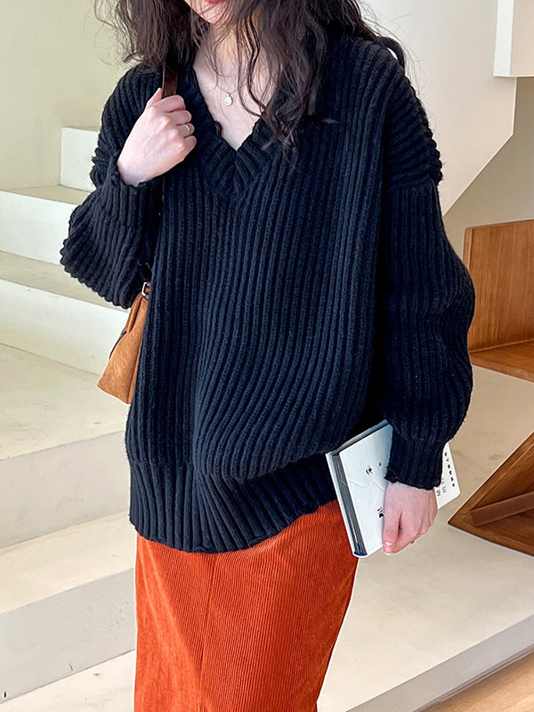 Pull en tricot à manches longues et col en V Urban Fuchsia AN1046