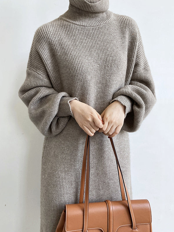 Robe pull ample à manches longues bouffantes et col montant violet Urban AN1052