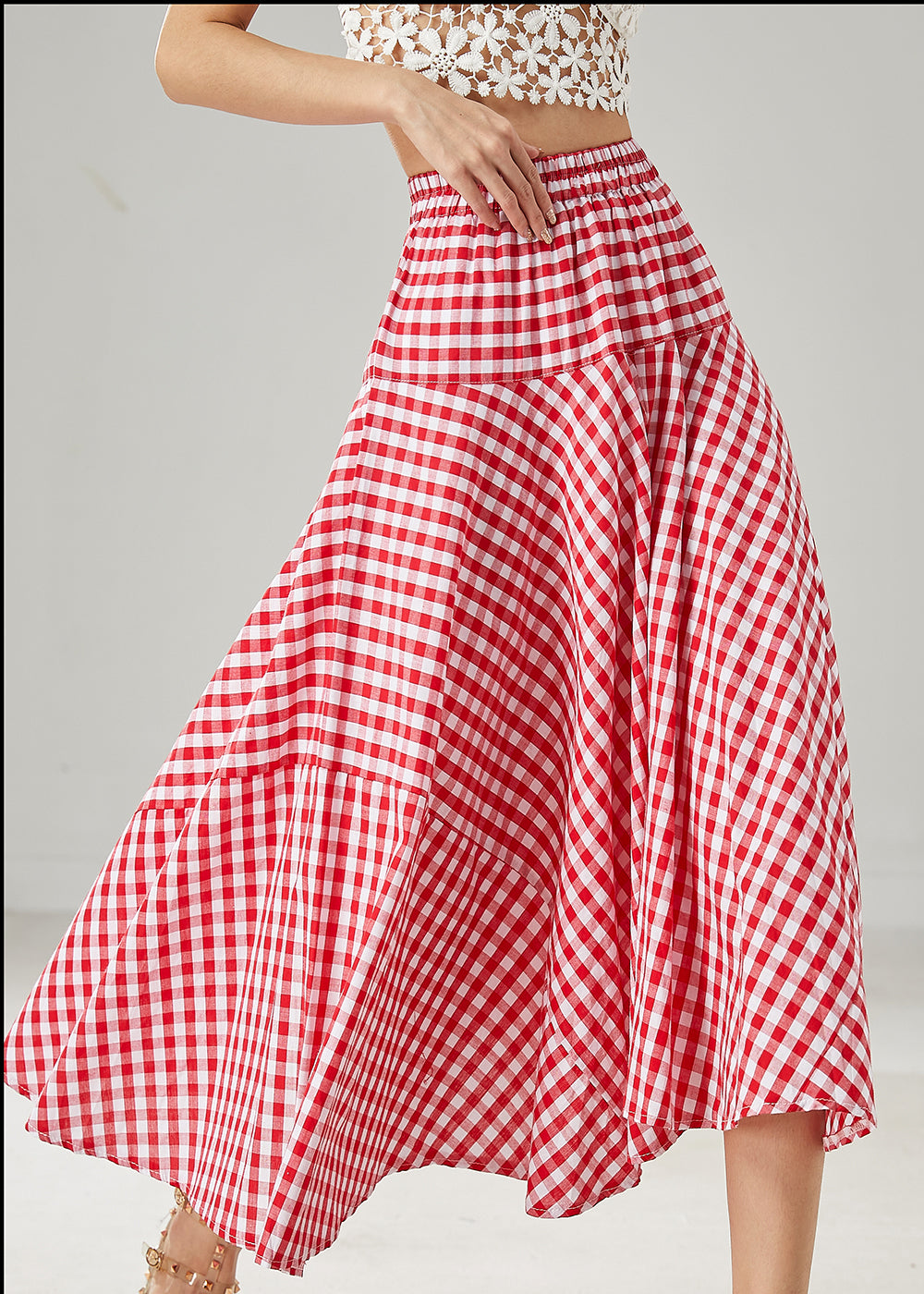 Jupes de vacances en coton à carreaux rouges avec ourlet extra large pour l'été AZ1032