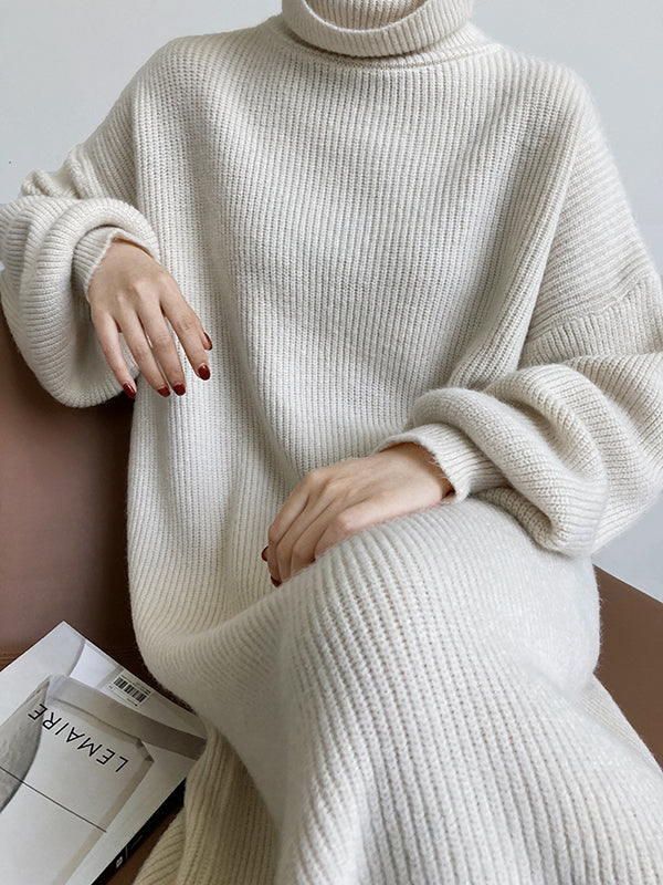 Robe pull ample à manches longues bouffantes et col montant violet Urban AN1052