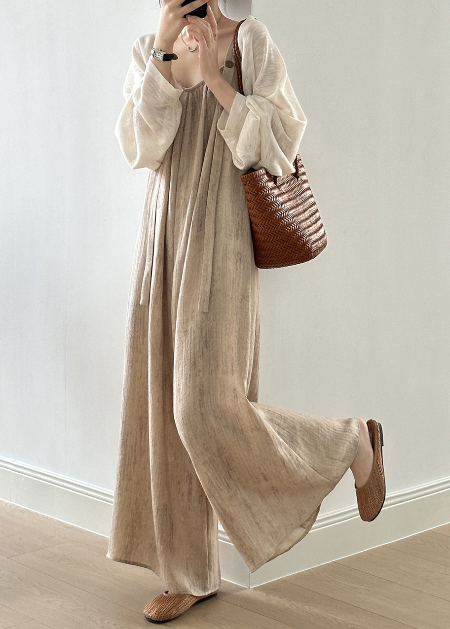 Ärmelloser Jumpsuit mit Knöpfen aus Leinen für Damen mit Taschen