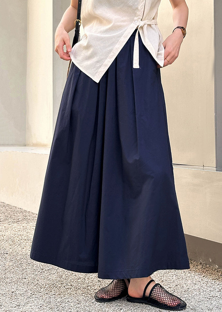 Neue Marineblaue Baumwoll-Crop-Hose mit Taschen und elastischer Taille für den Sommer AF1077