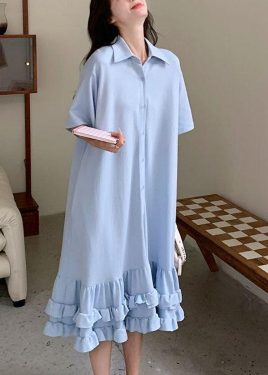 Kragen Kurzes Patchworkkleid Peter Maxi Rüschen Blau Damen Pan