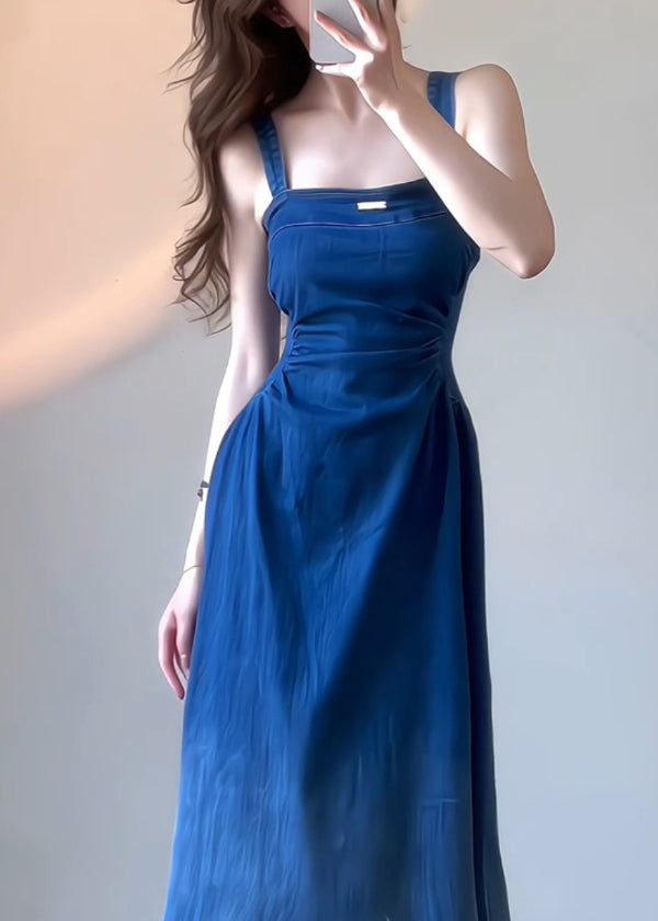 Boutique Kleid Blau Slim Denim Sommer Strap Fit Spaghetti