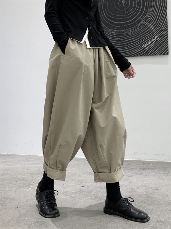 Pantalon sarouel plissé taille haute élastique simple café WS009