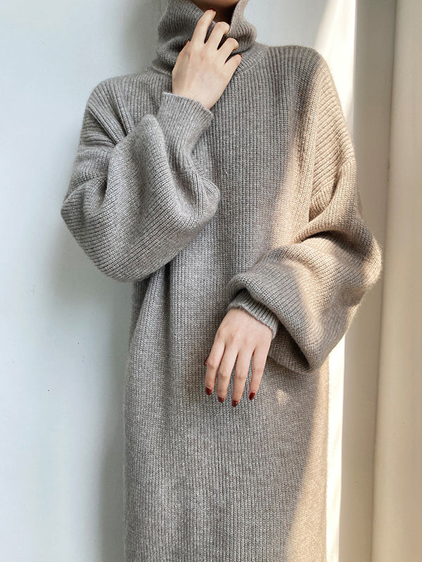 Robe pull ample à manches longues bouffantes et col montant violet Urban AN1052