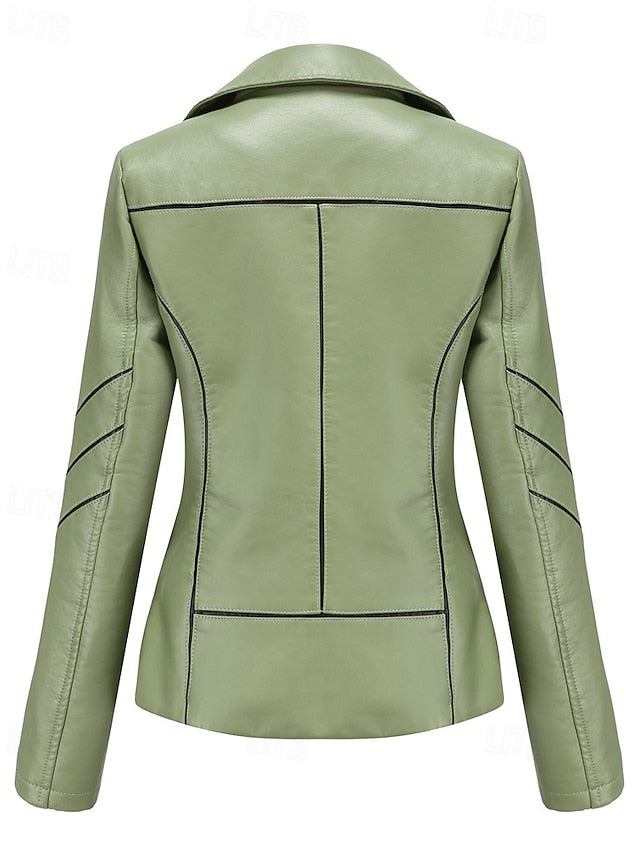 Jacket Pocket Zipper Leather Comfortable Faux Women's