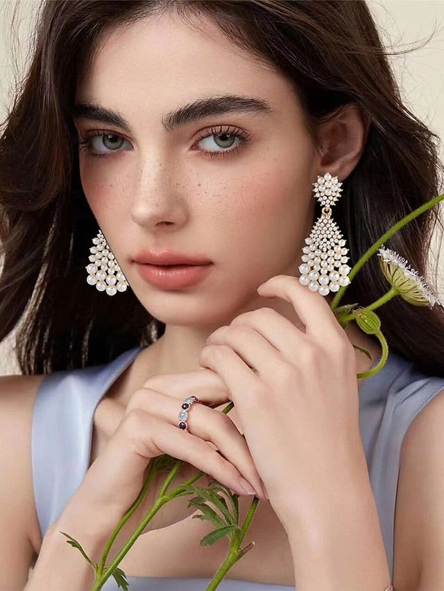 Elegant Rhinestone Faux Drop Pearl and Earrings Vintage –