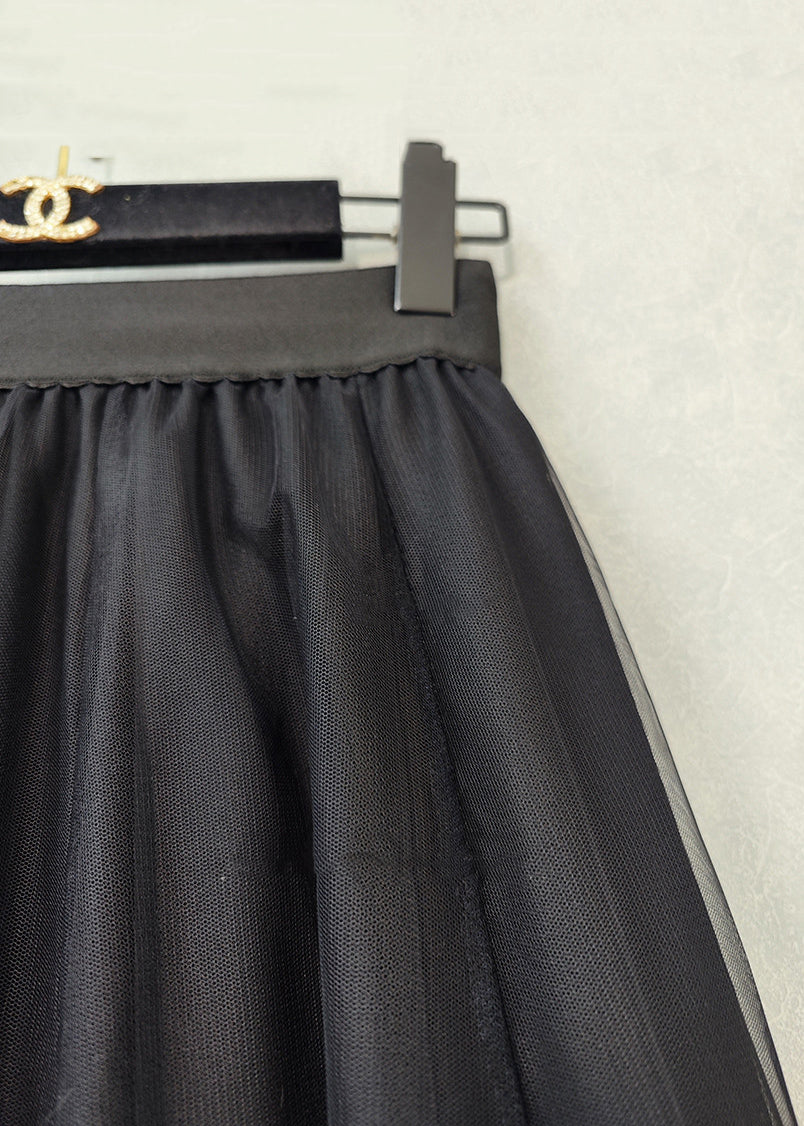 Jupe en tulle à taille élastique et imprimé noir italien Printemps RV009