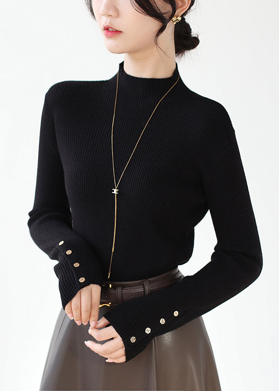 Pulls noirs en maille patchwork slim fit à col montant pour l'hiver RV025