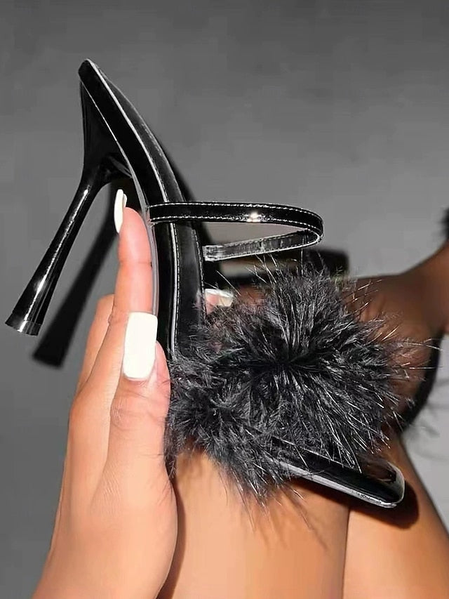 – Bold Feathered Green Sandals High Heeled