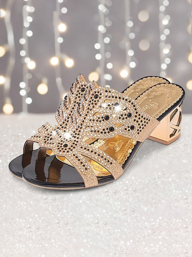 Rhinestone Green Embellished and - Sandals Heeled Gold