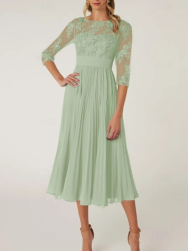 Mother Bride the Dress Neck Wedding Elegant Guest of A-Line Crew