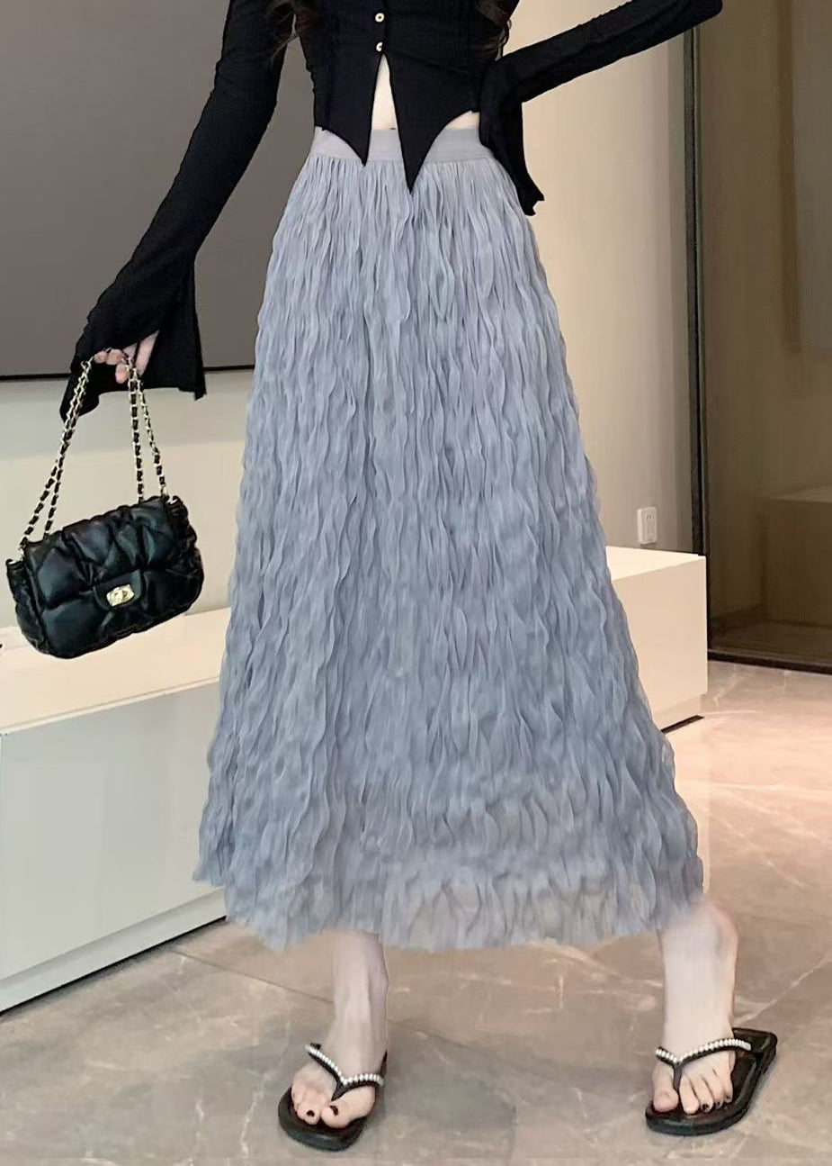 Jupes élégantes en tulle taille haute froissées grises Automne QP006