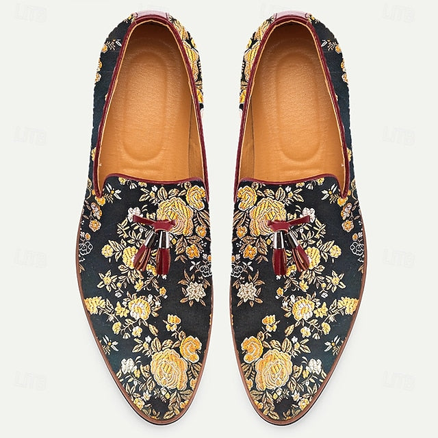 with Jacquard Tassels Floral Loafers Pattern for Men's