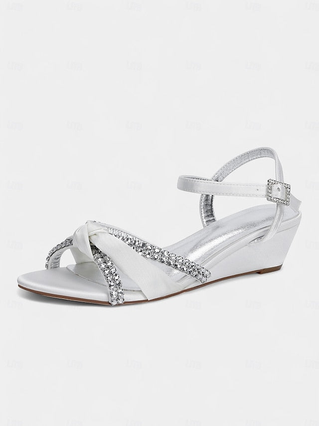 Sandals - Satin Wedge Rhinestone Dress Knot Green Women's