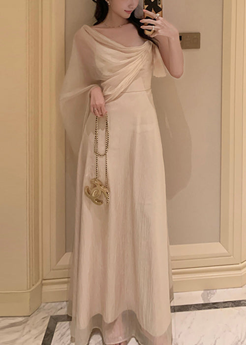 Robe longue d'été asymétrique en soie unie abricot élégante