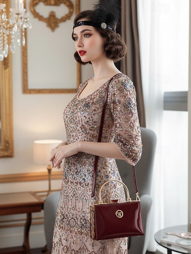 Handbag with Patent Evening Burgundy Gold Women's Leather