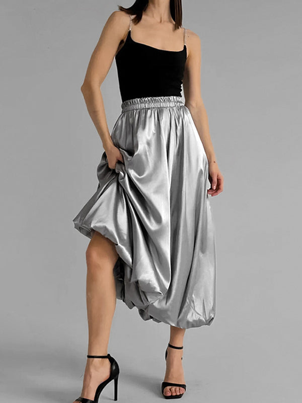 Jupe trapèze plissée taille haute argentée chic WS011