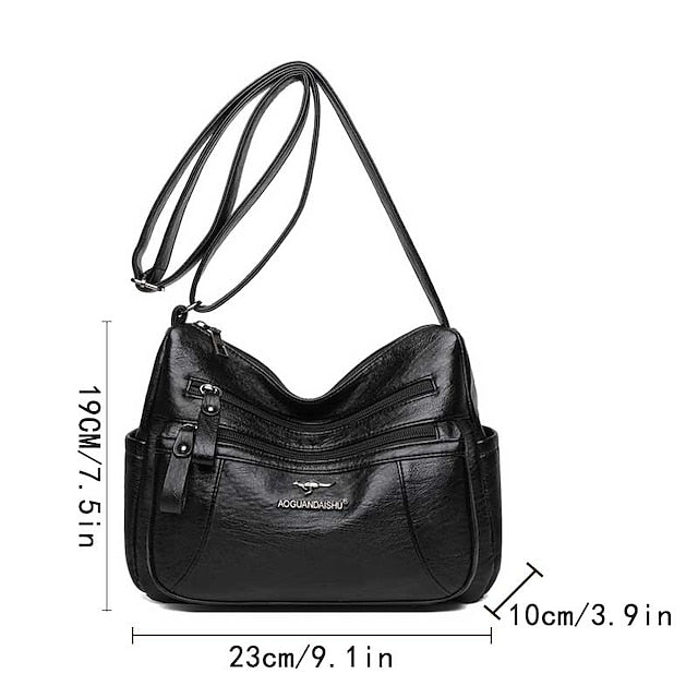 Sac bandoulière femme en cuir noir – similicuir multi-poches