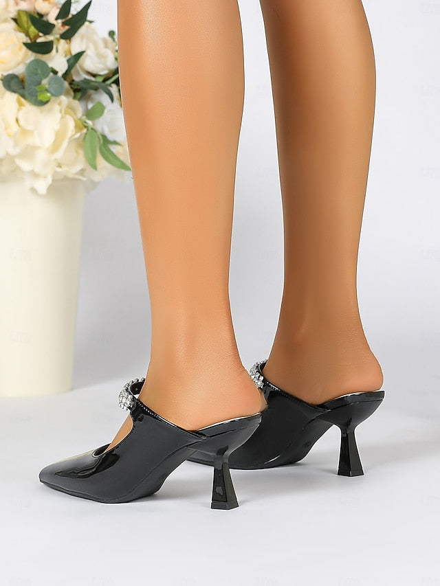 Heeled Embellished Slip-On Pointed-Toe Women's Rhinestone