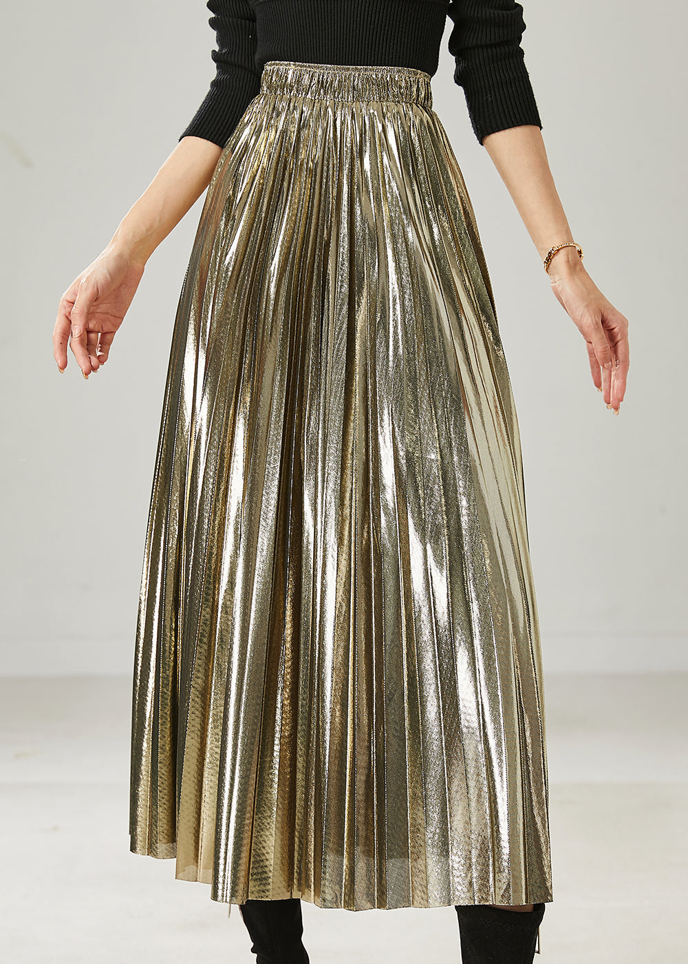 Jupe plissée à ourlet extra large couleur champagne italienne pour l'été AZ1017