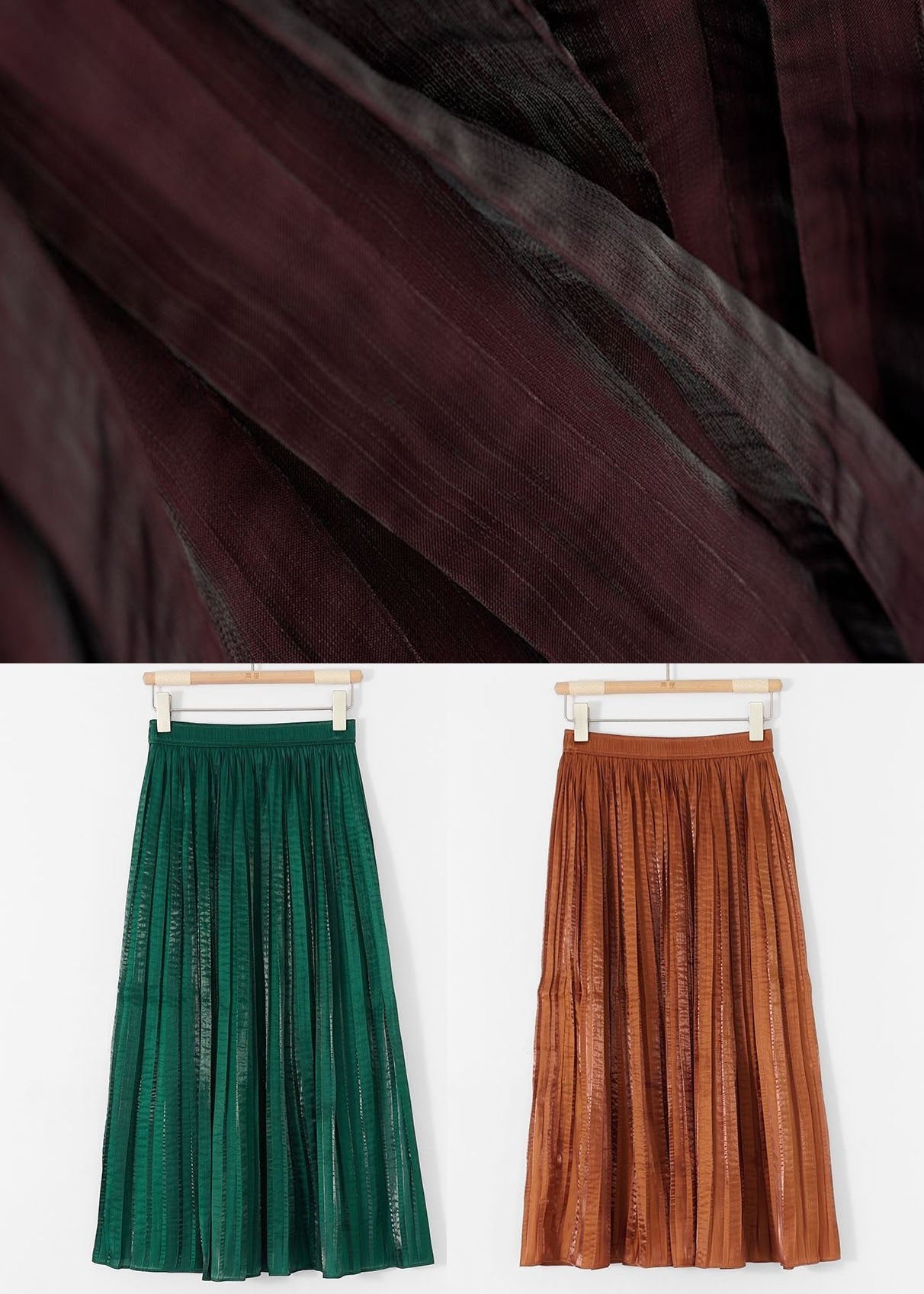 Jupes patchwork en soie plissée caramel pour femmes Été AZ1020
