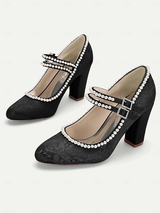 Lace Pearl Jane Women's Embellished - Purple Mary Heels