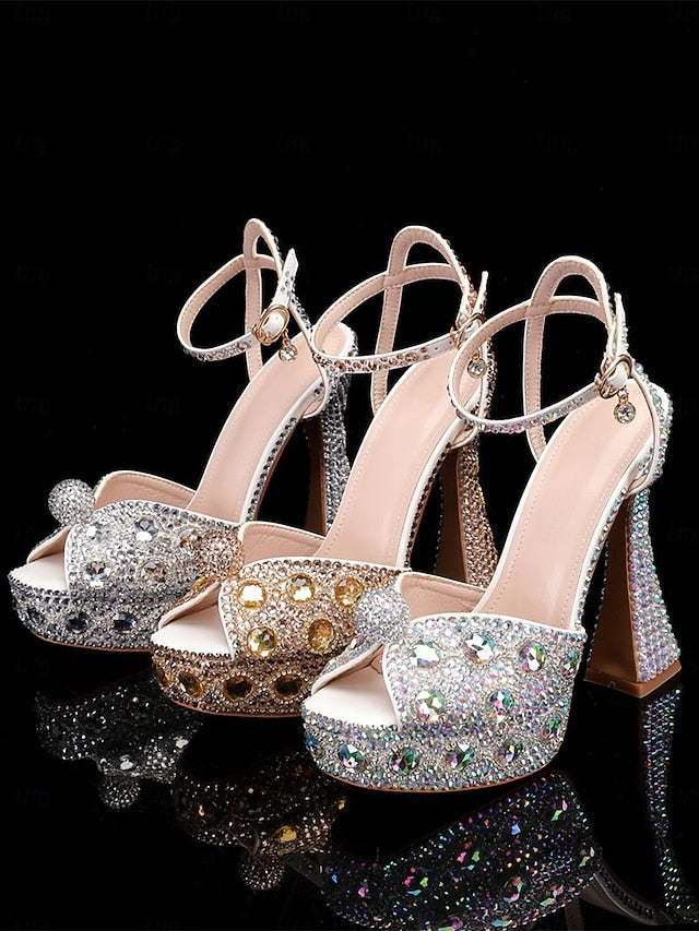 Heel Women's High with Rhinestone Platform Matching Sandals