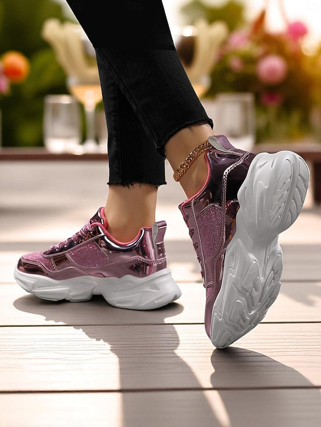 with Glitter Sneakers Platform Metallic Chunky Women's