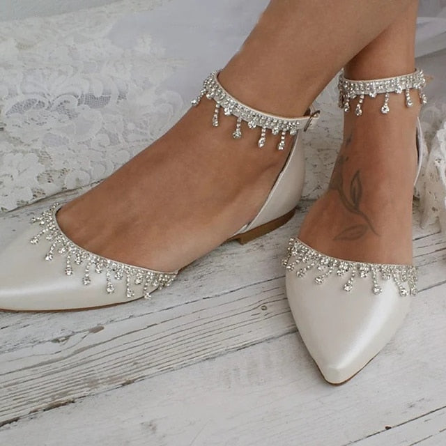 – White Bridal Shoes Flats with Wedding Elegant Women's