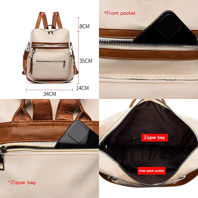 et sac à dos vintage en cuir avec pompon et similicuir pour femme