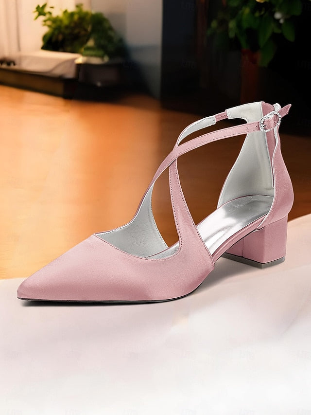 Block Ivory Pointed Heels Women's Toe - Elegant Satin