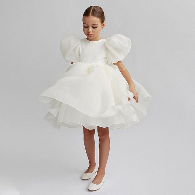 Color Party Dress Girl Girls' Solid Kids Flower