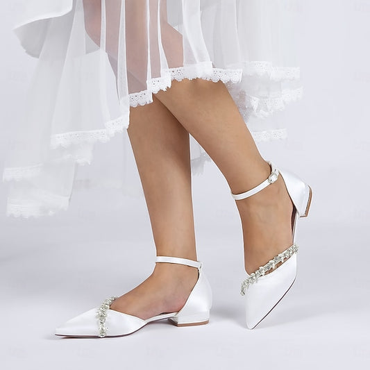 Toe Flats – White Elegant Women's Satin Pointed Wedding
