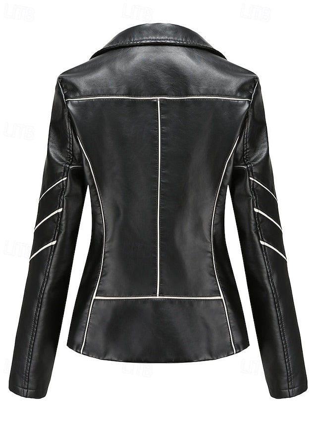 Jacket Pocket Zipper Leather Comfortable Faux Women's